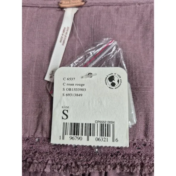 Free People Blouse Size S  Eyelet Lace Crop Top Purple Mauve Roan Rouge (13) - Picture 10 of 13